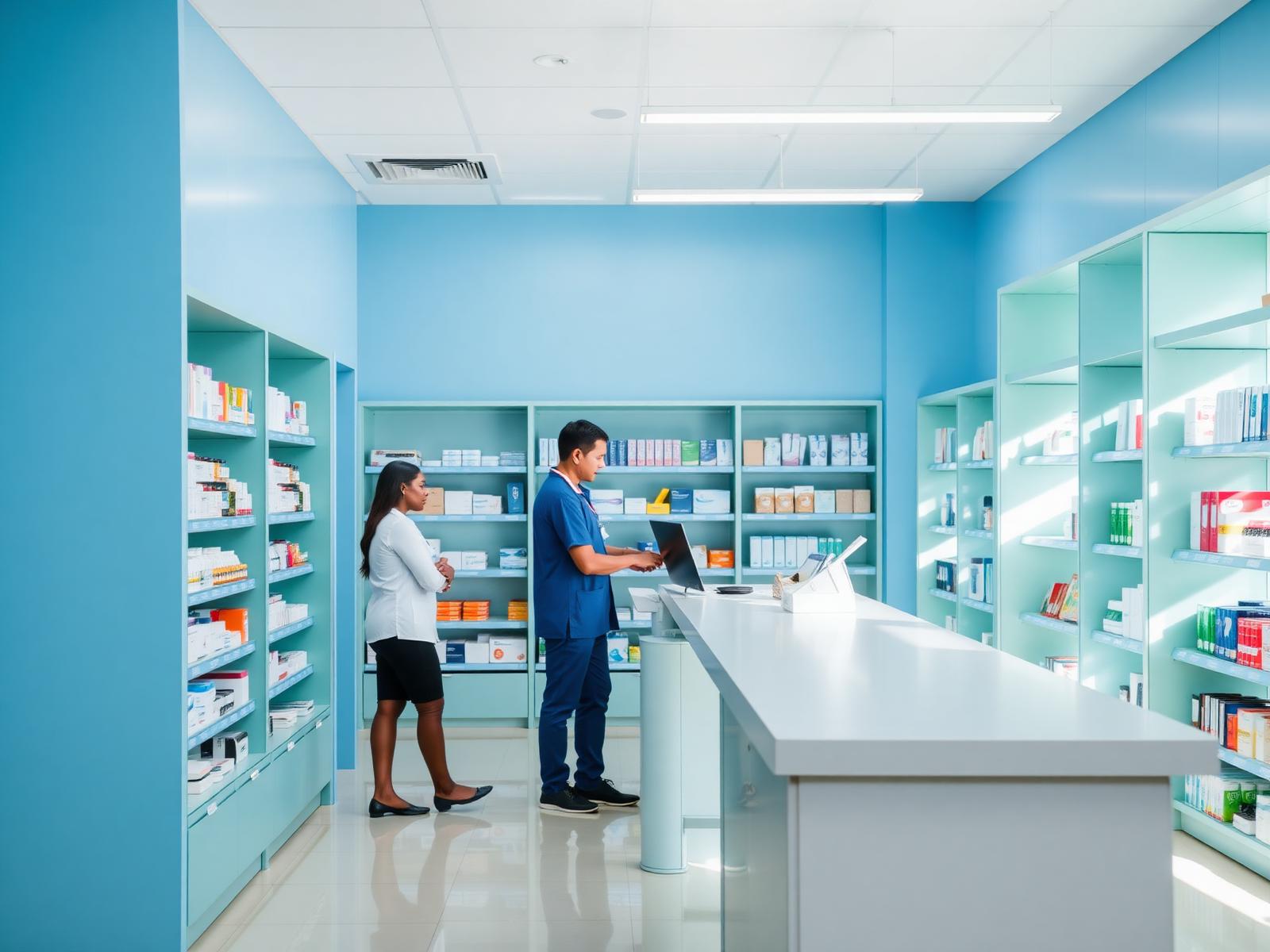 Interior moderno da Farmácias Pague Pouco com atendimento farmacêutico